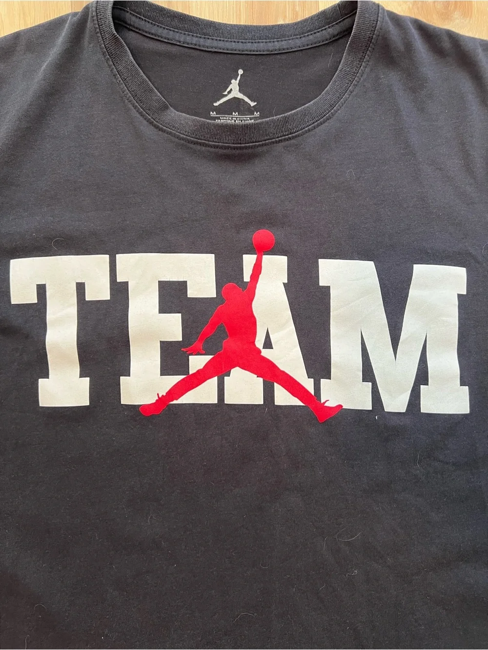 Jordan Black 'TEAM' Graphic Tee with Red Jumpman Medium